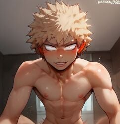 1boy abdomen academia ai_generated at bakugou_katsuki boku_no_hero_academia eyes face hair hero katsuki_bakugou legs looking low, male male, male_only my my_hero_academia naked nude_male nudity penis, pointed sight solo_male spectator spiky_hair without