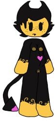 bendy bendy_and_the_ink_machine bendy_fem demon_girl demon_tail female_only freckles_on_face furry humanoid kaitlyn_stein oc preggo pregnant pregnant_belly pregnant_female yellow_nipples