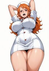 ai_generated alluring almost_naked almost_nude big_breasts blush blush breasts breasts brown_eyes earring earrings long_hair looking_at_viewer nami nami_(one_piece) nurse nurse_cap nurse_clothing nurse_hat nurse_headwear nurse_outfit nurse_uniform one_piece orange_hair post-timeskip ready_for_sex ready_to_fuck seducing seduction seductive seductive_body seductive_eyes seductive_gaze seductive_look seductive_mouth seductive_pose shiny_hair shiny_skin skin_tight skintight skintight_clothes skintight_clothing skintight_dress voluptuous voluptuous_female white_clothes white_clothing yashin