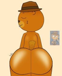 ass ass_focus beaver beaver_tail big_ass big_ass_(male) big_thighs bobrito_bandito booty booty_focus brainrot brown_body brown_fur closed_eyes cozthebunny fanart gangster hat italian_brainrot line_art looking_at_viewer mafia male male_focus male_only nude request requested shiny shiny_ass shiny_skin smile smile_at_viewer thighs