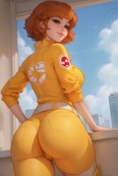 acw ai_generated april_o'neil april_o'neil_(tmnt_1987) ass auburn_hair big_ass brown_eyes fat_ass female female female_only yellow_jumpsuit