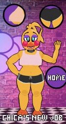 chica_(fnaf) embarrassed exposed_breasts exposed_pussy fnaf fnaf_2 panties toy_chica_(fnaf) waitress