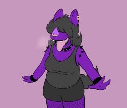 anthro black_hair blind doctor933brains ear_piercing earrings fanart fishnets furry furry_female ink jackal judith_priest monster nose_ring oc purple sfw spikes