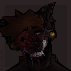 1:1 anthro blood blood_on_face bodily_fluids bone brutality canid canine death extreme_gore gore goretober gun guro headshot_portrait hi_res hyena killing male male_only mammal nastithemonarch portrait ranged_weapon shot_in_head skull smile solo weapon