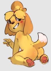 1girls animal_crossing anus ass elijah-draws female isabelle_(animal_crossing) kneeling nude pussy tagme