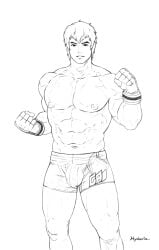 10s 1boy 2012 abs bara belly_button bulge buriki_one fingerless_gloves gai_tendo hydaria king_of_fighters male male_only muscular muscular_male nipples penis_outline shorts simple_background snk solo tagme video_games white_background