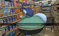 1girls anthro ass blue_body blue_fur blue_hair canine canine canine_humanoid cereal colossal_ass english_text fawxen female female_only furry grocery_store hairband hips hyper hyper_ass large_ass lita_(fawxen) meme overweight overweight_female shopping shopping_cart store text thick_thighs thighs wide_hips