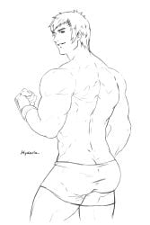 10s 1boy 2012 ass back bara buriki_one butt_crack fingerless_gloves gai_tendo hydaria king_of_fighters line_art male male_only monochrome muscular muscular_male shorts snk solo tagme video_games