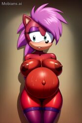 ai_generated ass big_ass big_breasts booty breasts fishnets incest_(lore) incest_pregnancy oiled round_ass sonia_the_hedgehog sonic_underground