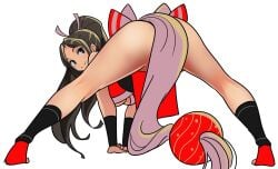 1girls all_fours arm_guards ass bent_over black_socks breasts brown_eyes brown_hair clothing fatal_fury female flexible footwear from_behind hair_ribbon hands_on_ground high_ponytail jack-o'_challenge japanese_clothes king_of_fighters kneepits large_breasts long_hair looking_at_viewer looking_back mai_shiranui ninja pelvic_curtain ponytail revealing_clothes ribbon shiranui_mai smile socks solo spread_legs the_king_of_fighters thighs top-down_bottom-up underboob wide_spread_legs