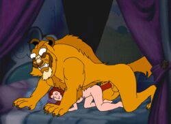 1boy 1girls animated beast_(disney) beauty_and_the_beast belle biceps bodybuilder disney disney_princess female human lowres male muscles penis straight