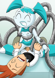 1boy 1girls 2d brad_carbunkle female humanoid jenny_wakeman mechanical_tentacles my_life_as_a_teenage_robot robot robot_girl robot_humanoid screw_nipples sex_machine smooth_skin tagme tentacles