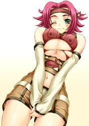blue_eyes code_geass female hair headband kallen_stadtfeld navel red_hair wink