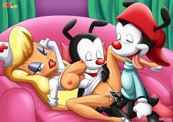 1girls 2boys animaniacs bbmbbf cum cum_in_pussy cum_inside fur34 hello_nurse heloise_nerz high_heels lipstick palcomix sex tagme threesome vaginal_penetration wakko_warner warner_brothers yakko_warner