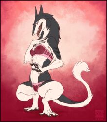 breasts clothing female lingerie looking_at_viewer nipples open_mouth panties pussy sergal solo spottyjaguar tongue tongue_out underwear