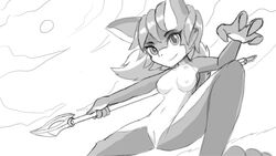 2018 agious anthro blue_fur breasts feline female fur krystal mammal monochrome nintendo pussy solo star_fox video_games