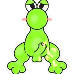 3_toes balls bedroom_eyes blush blushing_at_viewer candy cum cum_on_balls cum_on_leg dick green_body green_skin h0rnyforferal laying_down looking_at_viewer male nerds non-human non-human_only penis spreading_legs toony