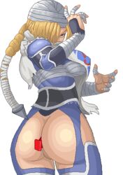 1girls anal anal_insertion ass big_ass big_breasts blonde blonde_hair bottomless braid breasts butt_plug_tail buttplug crotchless curvy edit female hair huge_ass ninja nintendo ocarina_of_time pixel_art pose red_eyes rolling_eyes sheik skin_tight the_legend_of_zelda tied_hair torn_clothes warnerc white_background wraps