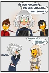 2d 2girls alex103 cole_(ninjago) comic comic_page comic_panel genderbend genderswap kai_(ninjago) lego ninjago p.i.x.a.l. pixal_(ninjago) rule_63 tagme zane_(ninjago)