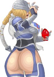 ass big_ass big_breasts blonde blonde_hair bottomless braid breasts buttplug crotchless curvy edit female female_only hair huge_ass imminent_anal_insertion large_buttplug ninja nintendo ocarina_of_time pixel_art pose red_buttplug red_eyes sheik skin_tight solo the_legend_of_zelda tied_hair torn_clothes warnerc white_background wraps