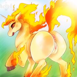 anus ass female feral fire hooves horn looking_back lovespell nintendo pokemon pokemon_(species) presenting presenting_hindquarters pussy raised_tail rapidash solo video_games