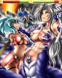 armless blue_eyes blue_hair breasts character_request fighting long_hair monster_girl multiple_girls sirat111