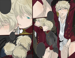 3boys aldnoah.zero anal biting blank_speech_bubble blue_eyes bottomless comic cum ear_biting fingers_in_mouth human male male_only multiple_boys multiple_persona multiple_views pants_down saliva selfcest short_hair silver_hair slaine_troyard speech_bubble sweat tarakoutibiru uniform yaoi