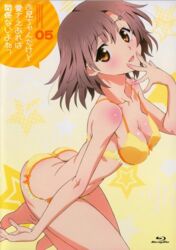 1girls bikini breasts brown_eyes brown_hair female female_focus female_only hair jinno_kaoruko light_skin onii-chan_dakedo_ai_sae_areba_kankeinai_yo_ne panties short_hair solo solo_female swimsuit underwear underwear_only white_skin yellow_bikini