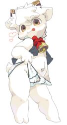 1boy anthro barely_visible_genitalia bell briefs bulge caprine clothed clothing heart horn kemono licking licking_lips looking_at_viewer low-angle_shot male male_only mammal naughty_face navel noriburu pinup pose sheep simple_background solo teasing tongue tongue_out underwear underwear_pull vest white_background