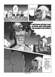 ass balls blush buddyfight comic crossed_arms dialogue dragon drum's_father drum_(buddyfight) duo english_text father humanoid_penis male male_only nude parent penis play_my_style_workshop_(artist) pubes sitting son standing text water