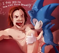 anal_penetration anal_sex angry anthro anthro_on_human anthro_penetrating_human arin_hanson barely_visible_penis brown_eyes brown_hair chest_tuft cum egoraptor erect_nipples erection facial_hair game_grumps hedgehog human human_on_anthro interspecies larger_male legs_held_open male mammal mouth_open nude radioactive_neon saliva size_difference small_penis smaller_male sonic_(series) sonic_the_hedgehog yaoi