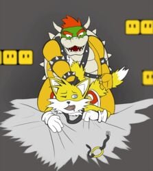 2boys aennor anal anal_sex anthro balls bondage bound bowser canine chest_tuff chubby crossover domination forced fox fur furry_tail gag harness male male_only mammal mario_(series) multiple_boys multiple_tails muscles nintendo open_mouth_gag penetration rape ring_gag scalie size_difference sonic_(series) spikes super_mario_bros. tail tails video_games yaoi