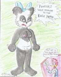 alternate_breast_size angry avian bear bird breasts captain-cheto chubby feet female furry furry_only mammal miranda_panda nude panda pussy solo_focus text the_woody_woodpecker_show winnie_woodpecker