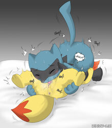 1boy 1girls 69_position anus ass balls bed big_ears black_fur blue_fur blush canine closed_eyes cunnilingus ejaculation erection facial feet fellatio female fennekin fox furry grey_background interspecies licking male motion_lines nintendo nude on_back on_top oral orange_fur orgasm paws penis perineum pokemon pokemon_(species) pokemon_dppt pokemon_xy pussy pussy_ejaculation pussy_juice riolu saliva spread_legs spreading straight sweat tail testicles text tongue tongue_out trembling vaginal_penetration video_games wet winick-lim yellow_fur