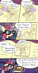 2015 alicorn anal ball_gag blindfold bondage book collar cutie_mark dialogue dildo english_text equine eraser eyewear female friendship_is_magic gag glasses horn mammal moondancer moondancer_(mlp) my_little_pony pencil penetration princess_twilight_sparkle_(mlp) sex_toy skitterpone spreader_bar sweater text trapped twilight_sparkle unicorn vaginal_penetration wings