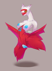 anthro anthrofied blue_nipples blue_pussy blush breasts clitoris dragon female krells latias legendary_pokemon nintendo nipples nude pokemon pokemon_(species) pussy scalie solo video_games wings yellow_eyes