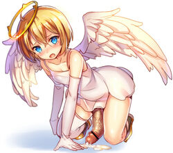 1futa angel angel_wings bar_censor blonde_hair blue_eyes blush censored cum elbow_gloves futa_only futanari gloves hair intersex kneeling looking_at_viewer mokyu_(kukoudesu) niel_(sennen_sensou_aigis) open_mouth penis sennen_sensou_aigis short_hair simple_background single_thighhigh solo thighhighs veins veiny_penis white_background white_gloves white_legwear wings