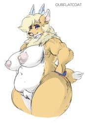 anthro big_breasts breasts female fur furry furry_only looking_at_viewer nipples nude ourflatcoat overweight overweight_female pink_nipples pussy solo tail thick_thighs wide_hips