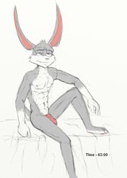 ace_bunny anthro barefoot clothed clothes fur furry_ears half-dressed long_ears loonatics_unleashed looney_tunes male male_only nude penis siriusandpyri sitting solo tagme topless warner_brothers