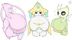 balls belly big_belly blue_eyes blush bulge celebi cum digestion erection feral group jirachi legendary_pokemon looking_at_viewer male mammal mew nintendo nude open_mouth penis pfh pokemon pokemon_(species) simple_background smile tongue video_games vore white_background