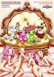 biyomon blush comic digimon digimon_(species) female gatomon hawkmon hikari_yagami human mammal mimi_tachikawa miyako_inoue nude palmon sora_takenouchi