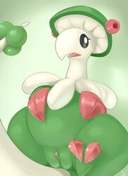 ass breloom clitoris female gradient_background green_background nintendo open_mouth pcred566 pokemon pussy simple_background sitting solo tongue video_games