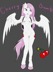 absurd_res annonymouse anthro cherry_bomb_(annonymouse) equine fan_character hair hi_res mammal nipple_piercing nipples nude pegasus piercing pink_eyes pink_hair pussy wings young