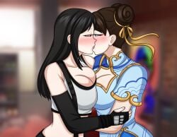2girls big_breasts capcom chun-li final_fantasy final_fantasy_vii french_kissing kissing lesbian lesbian_kiss street_fighter street_fighter_6 tifa_lockhart yuri