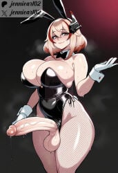 1girl ai_generated animal_ears artist_name bare_shoulders black_bow black_bowtie black_leotard blonde_hair bow bowtie breasts brown_eyes bunnysuit cleavage closed_mouth clothing cowboy_shot detached_collar erection fake_animal_ears fake_tail female fishnet_legwear fishnet_pantyhose fishnets futanari gloves hair_between_eyes headgear highleg highleg_leotard huge_breasts huge_penis huge_testicles intersex jennieart02 large_breasts large_penis leotard leotard_aside looking_at_viewer multicolored_hair pantyhose patreon patreon_logo patreon_username penis playboy_bunny precum precum_drip rabbit_ears red_hair roon_(azur_lane) short_hair smile solo strapless strapless_leotard streaked_hair sweat tail testicles thick_thighs thighs twitter twitter_username veins veiny_penis watermark white_gloves wrist_cuffs
