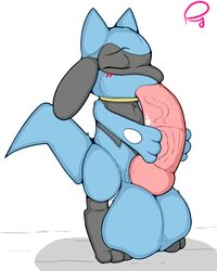 anthro autofellatio balls big_balls big_penis blush canine erection fellatio fur furry furry_only huge_balls hyper hyper_balls hyper_penis jackal male male_only mammal masturbation nintendo oral oral_penetration penis pfh pokemon riolu solo video_games