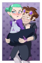 2d 2d_(artwork) alador_blight alternate_version_available ass_grab background blue_eyes blush blushing bofirix brown_hair canon_couple carrying carrying_partner carrying_position chubby_female clothed clothed_female clothed_male clothing commission disney disney_channel disney_xd ear_piercing elf_ears embarrassed embarrassed_expression embarrassed_female glasses golden_eyes grabbing_ass grabbing_from_behind green_hair husband_and_wife married_couple odalia_blight pointy_ears the_owl_house thick_ass thick_thighs tv_show wife_and_husband witch_(the_owl_house)