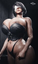 big_boobs big_breasts black_hair black_hair_female blindfold blindfolded blindfolded_female boobs boobs_bigger_than_head breasts breasts_bigger_than_head clothed clothed_female dark-skinned_female dark_skin female female_focus female_only grvty3d large_boobs large_breasts nier nier:_automata nier_(series) robot robot_girl robot_humanoid solo solo_female solo_focus yorha_2p