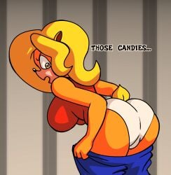 2026 2026s ass bandicoot bandicoot_girl big_ass big_breasts complaining crash_(series) crash_bandicoot_(series) female female_only female_underwear looking_back pointy_ears speech tawna_bandicoot text trying_to_cover_up underwear