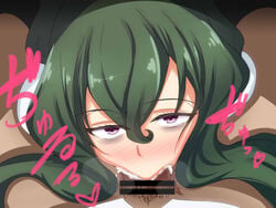 1boy bags_under_eyes blowjob blowjob_face blush censored cum cum_in_mouth dark-skinned_male deepthroat ebon_umax ejaculation erect_penis erection fellatio female fuwa_hyouka green_hair hair horn horny_female human interracial licking licking_penis long_hair looking_at_viewer oral oral_sex pervert pov pov_eye_contact pubic_hair purple_eyes scientist shimoneta_to_iu_gainen_ga_sonzai_shinai_taikutsu_na_sekai straight sucking sucking_penis tonguejob unseen_male_face young